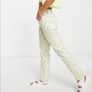 ASOS checkered funky print jeans green and cream size 26